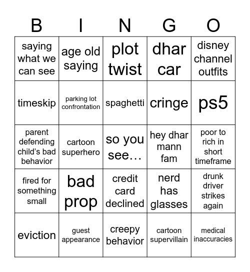 dhar mann bingo Card