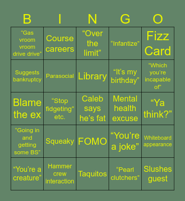 Angry Caleb Bingo Card