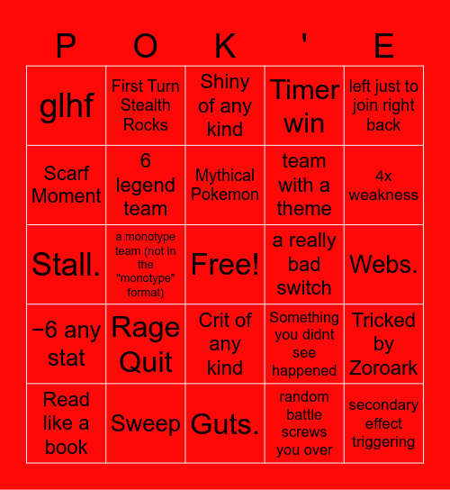 SHOWDOWN Bingo Card
