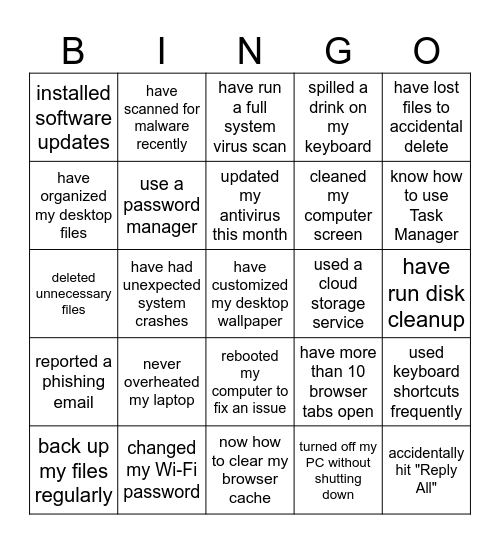 How are you as a computer user? Bingo Card