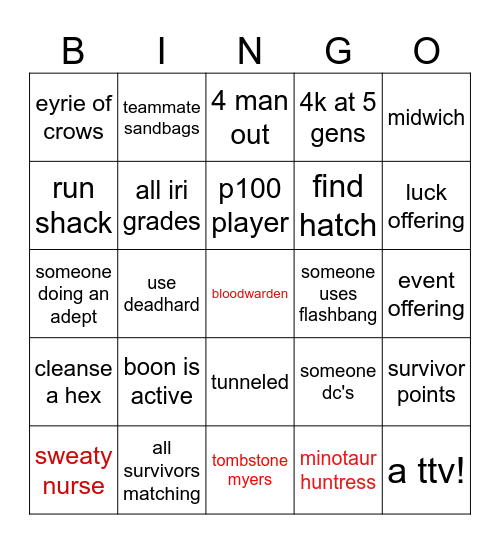 dbd bingo Card