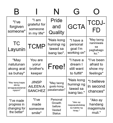 Therapeutic Bingo Card