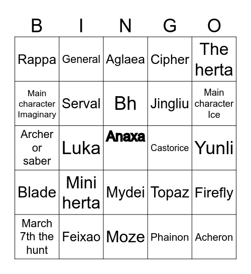 Hsr enemy dps kills Bingo Card