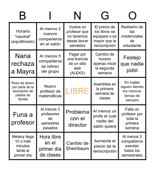 Bingo para quinto semestre Bingo Card