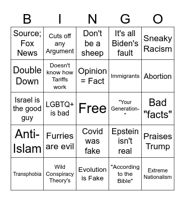 Conservative Bingo Card