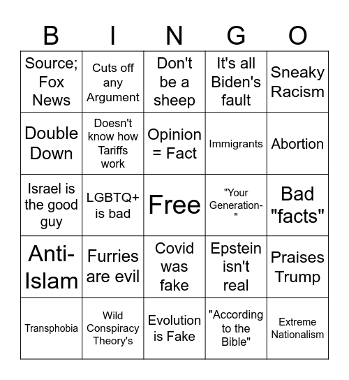 Conservative Bingo Card