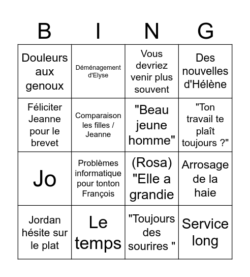 Repas mamie Bingo Card