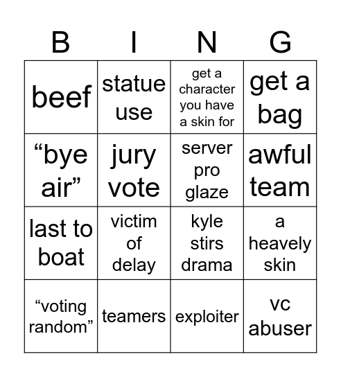 Trd Challenge Bingo Card