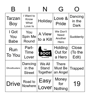 Jukebox Bingo - UK Hits '85 Bingo Card