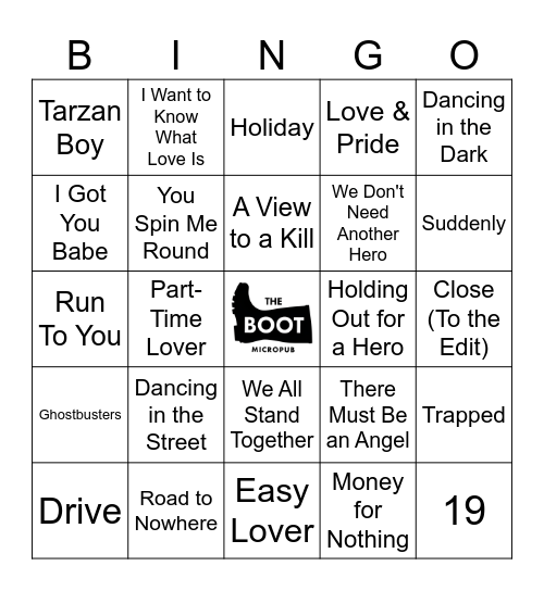 Jukebox Bingo - UK Hits '85 Bingo Card