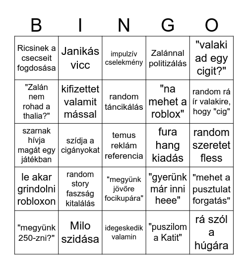 Temus Bingo Card