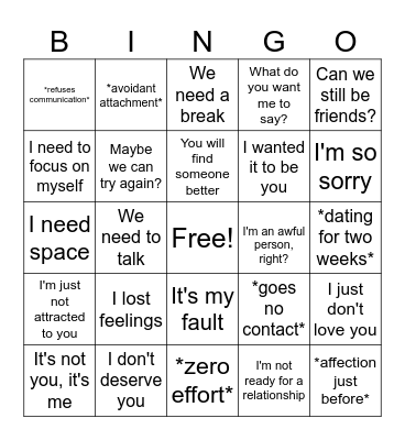 Teenage boys breaking up Bingo Card