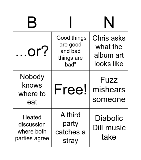 Alcove gaming Bingo Card