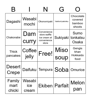 Japanese Food Bingo Card