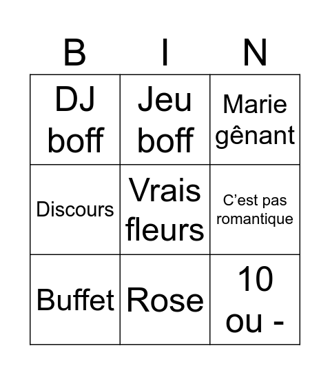 Mariage Bingo Card