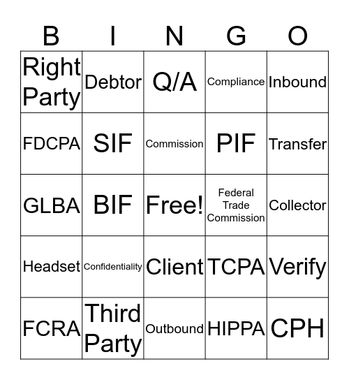 PFS  Bingo Card