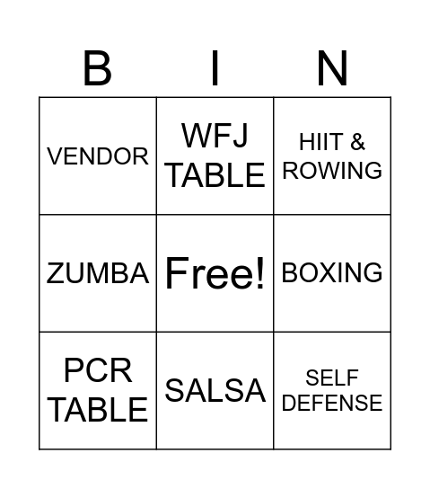FITNESS EVENT Bingo Card