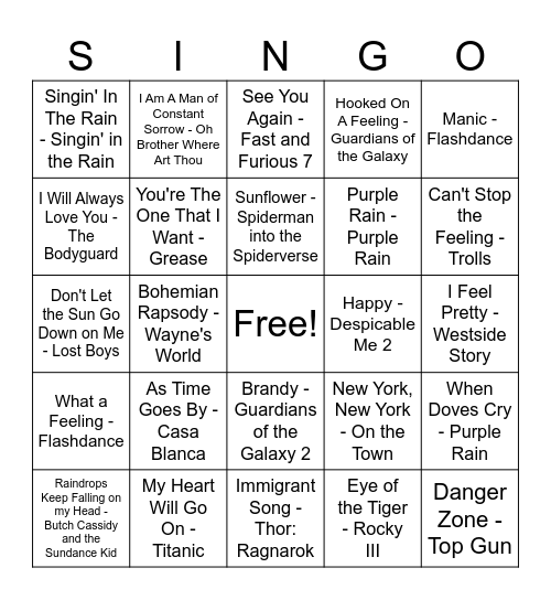 Movie Soundtracks Bingo Card