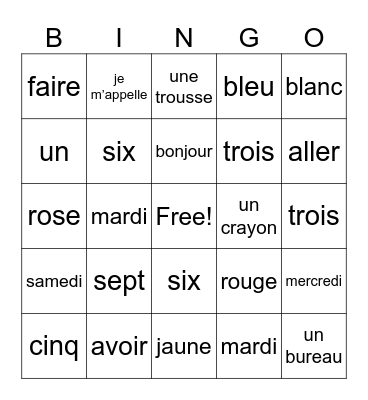 Anglais-Français Bingo Card