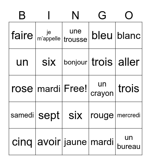 Anglais-Français Bingo Card