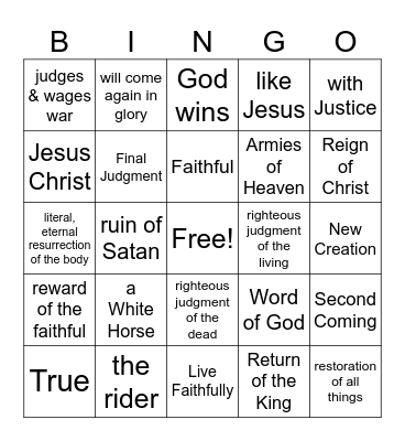 God Wins!  -  Revelation 19-22 Bingo Card