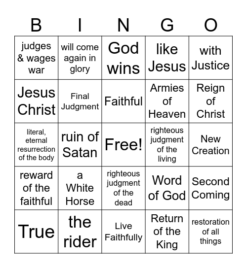 God Wins!  -  Revelation 19-22 Bingo Card