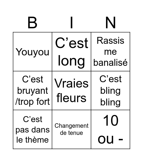 Jeudi Bingo Card