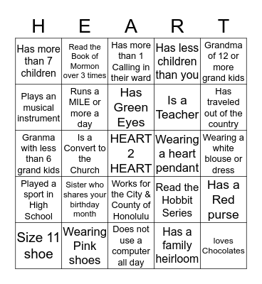 HEART 2 HEART Bingo Card