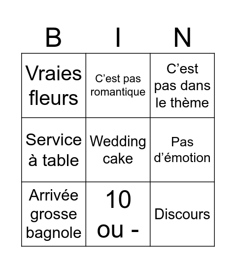 Vendredi Bingo Card