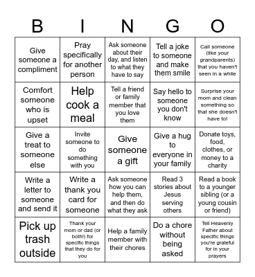Service Bingo Card