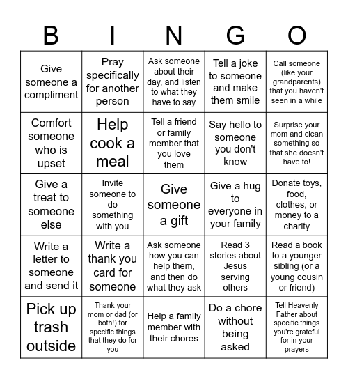 Service Bingo Card