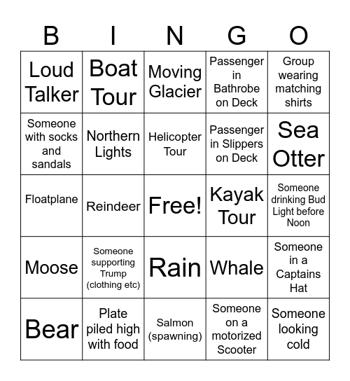 ALASKA CRUISE SEPT 2025 Bingo Card