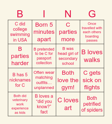 TWIN BINGO! Bingo Card
