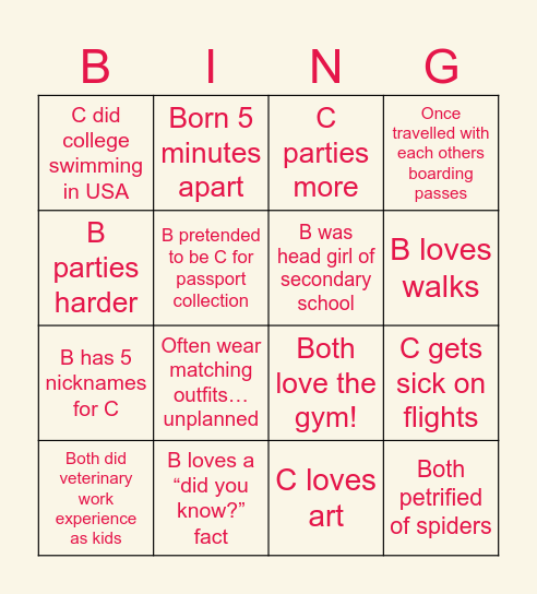 TWIN BINGO! Bingo Card