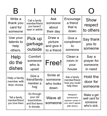 Service Bingo Card
