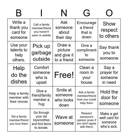 Service Bingo Card