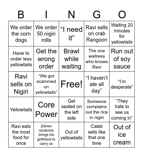 Sushi Queen Bingo Card