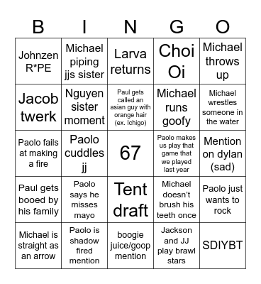 Camping 2025 Bingo Card