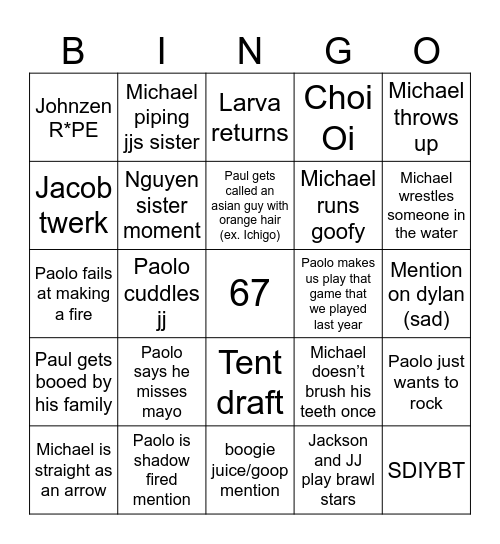 Camping 2025 Bingo Card