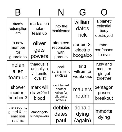 ney's reading on invincible s3 Bingo Card