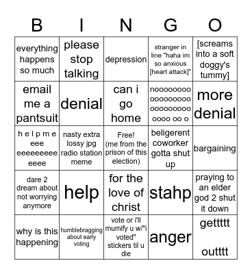 Election Emotions Bingo Card