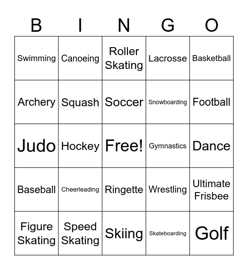 Sports BINGO Card