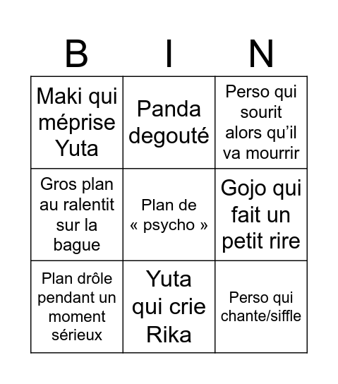 Jujutsu Kaisen 0 Bingo Card