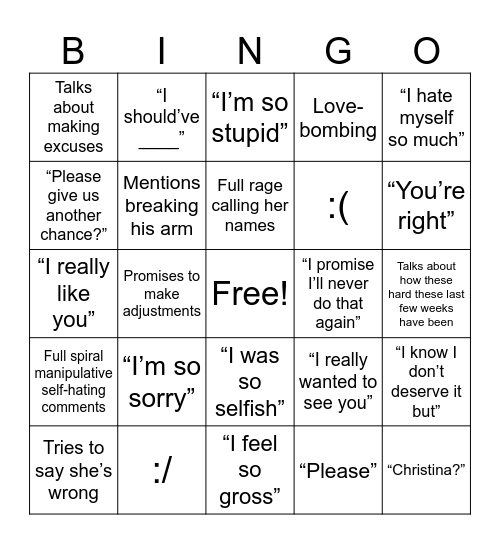 Fuckery Bingo Card