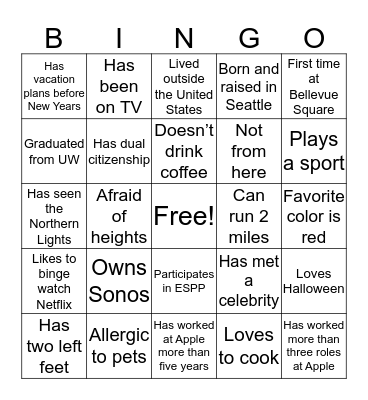 Allow Me to Introduce Myself Bingo Card