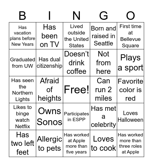 Allow Me to Introduce Myself Bingo Card