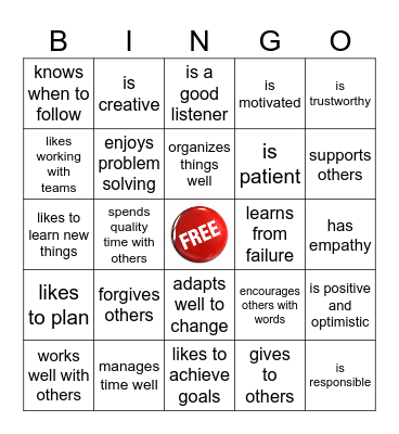 Ticktocker Leadership Traits Bingo Card