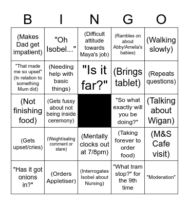 Sylvia Phrase/Behaviour Bingo Card