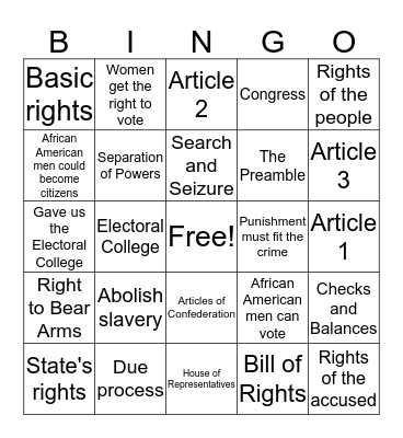 The Constitution Bingo Card