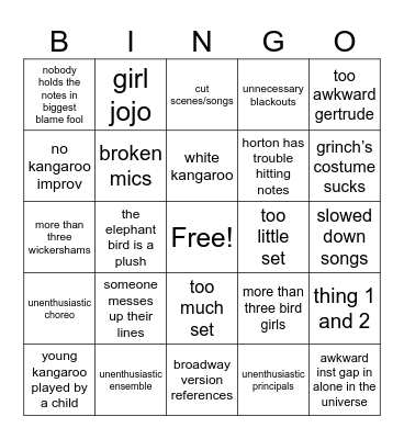 seussical bingo Card